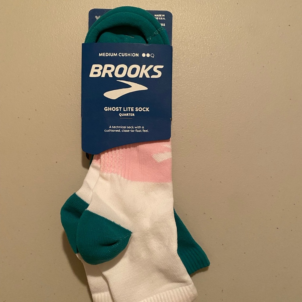 Brooks Ghost Lite Athletic Socks - Teal and White